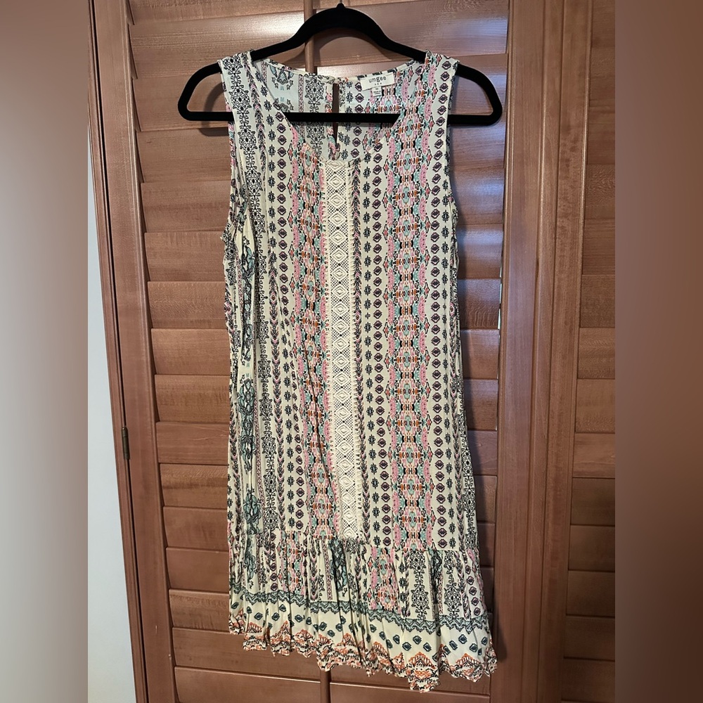 Umgee Cream Dress with Multicolor Patterns